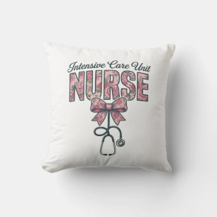Intensive Care Unit Nurse Floral Bow Shirt Design_ Cushion