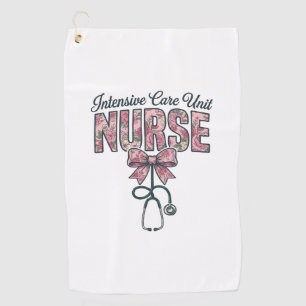 Intensive Care Unit Nurse Floral Bow Shirt Design_ Golf Towel