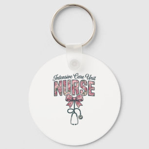 Intensive Care Unit Nurse Floral Bow Shirt Design_ Key Ring