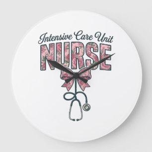 Intensive Care Unit Nurse Floral Bow Shirt Design_ Large Clock