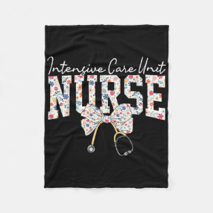 Intensive Care Unit Stethoscope Bow Floral Nurse I Fleece Blanket