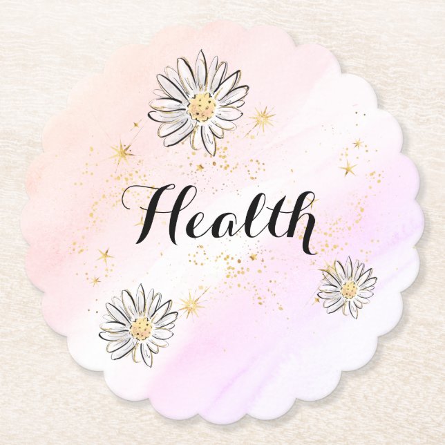 *~*  INTENTION HEALTH Floral Rainbow Glitter Paper Coaster (Front)