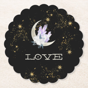 *~*  INTENTION LOVE Gold Celestial Crystal Moon Paper Coaster