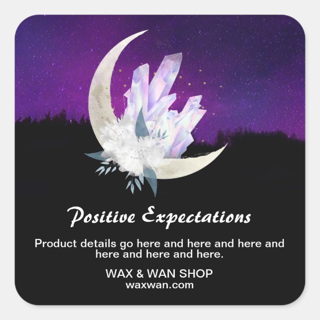 *~* Intentions Moon Crystals Floral Landscape AP24 Square Sticker (Front)