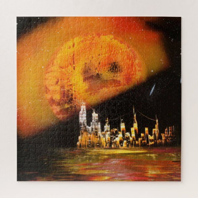 Inter-galactic City under a Night Sky Jigsaw Puzzle (Vertical)