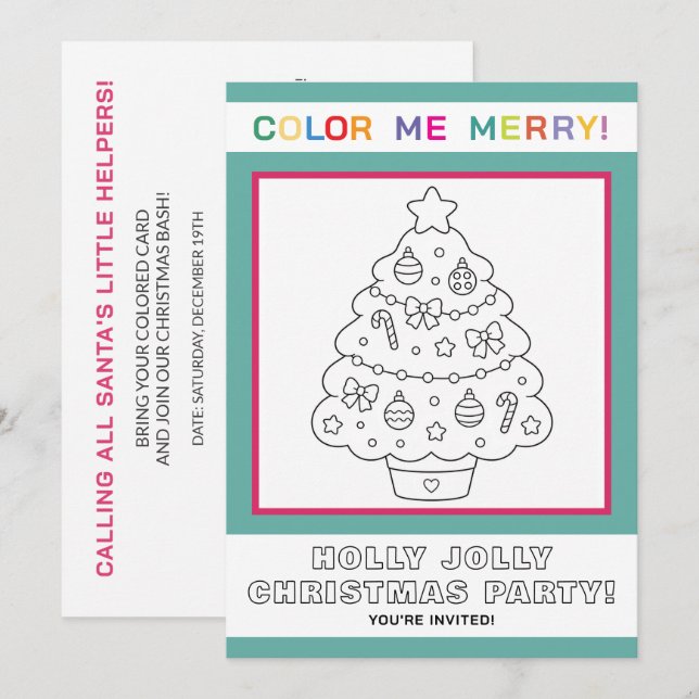 Interactive Kids Christmas Tree Colouring Page Invitation (Front/Back)