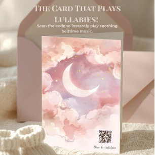 Interactive Lullaby QR Code Pink Moon Shower Card