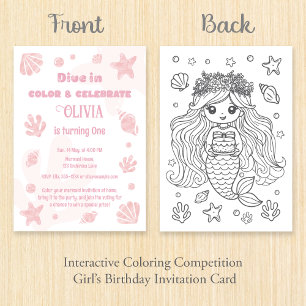 Interactive Mermaid Colouring Fun Creative Birthda Invitation