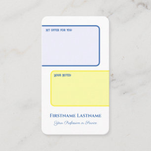 Interactive personal offer and customer notes business card