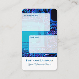 Interactive personal offer and customer notes neon business card