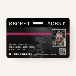 Interactive Secret Agent Spy Badge - Black/Pink ID Badge
