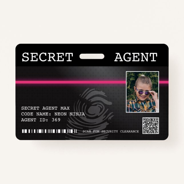 Interactive Secret Agent Spy Badge - Black/Pink ID Badge (Front)