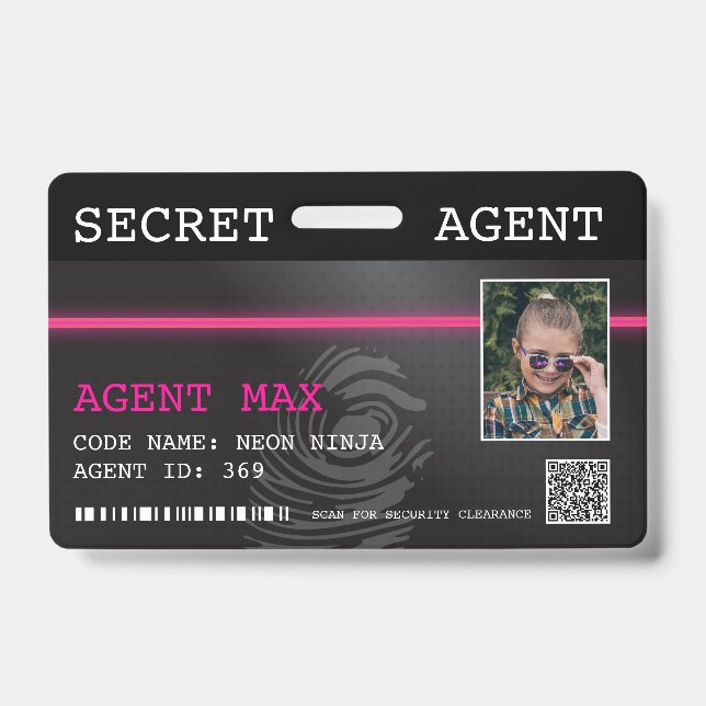 Interactive Secret Agent Spy Badge - Black/Pink ID Badge (Front)