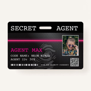 Interactive Secret Agent Spy Badge - Black/Pink ID Badge