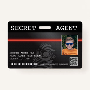 Interactive Secret Agent Spy Badge - Black/Red ID Badge