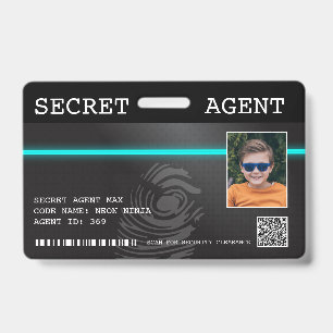 Interactive Secret Agent Spy Badge - Black/Teal ID Badge