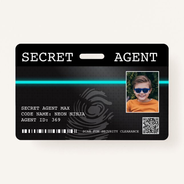 Interactive Secret Agent Spy Badge - Black/Teal ID Badge (Front)