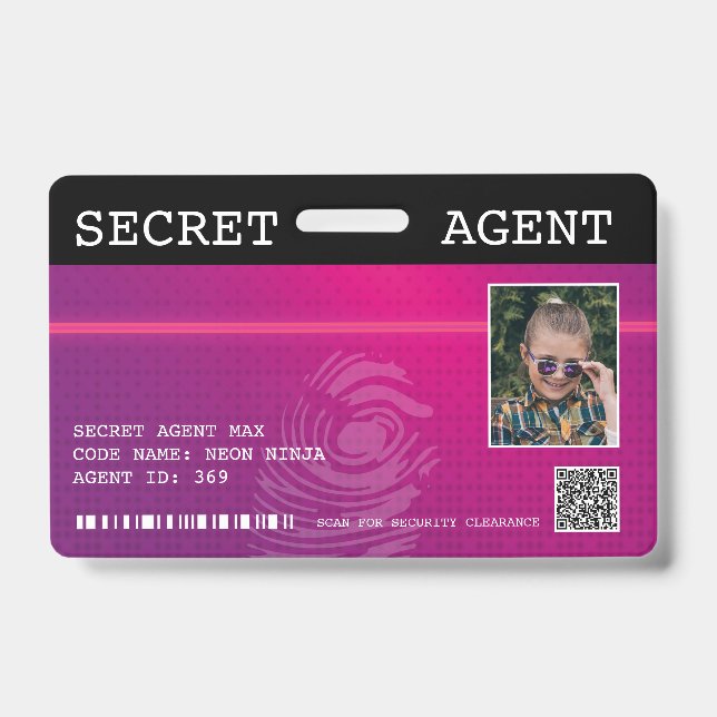 Interactive Secret Agent Spy Badge - Pink ID Badge (Front)