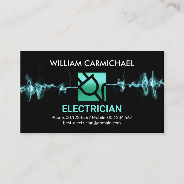 Intercepting Lightning Blue Power Plug Electrician Business Card (Front)
