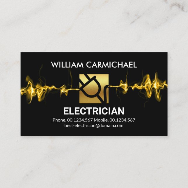 Intercepting Lightning Gold Power Plug Electrician Business Card (Front)