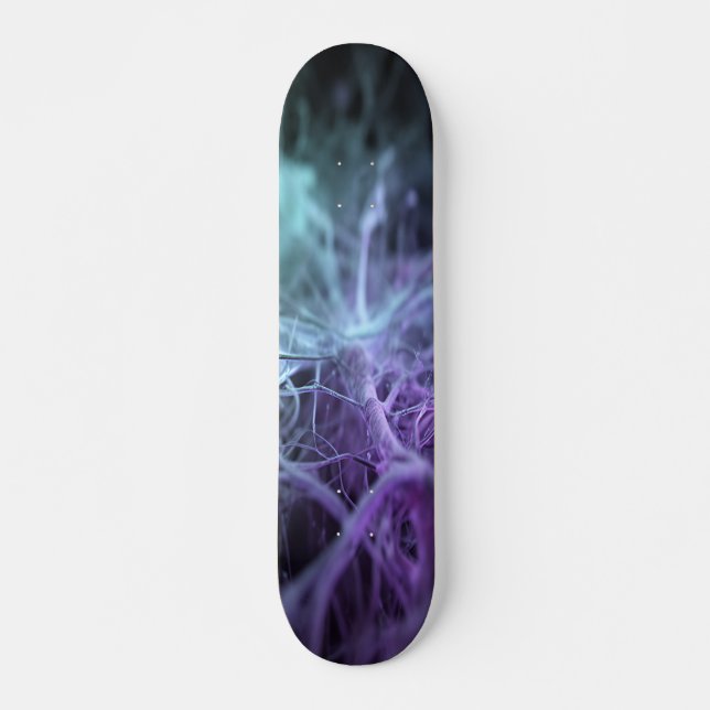 Interconnected Blue Teal Neural Lines Skateboard (Front)
