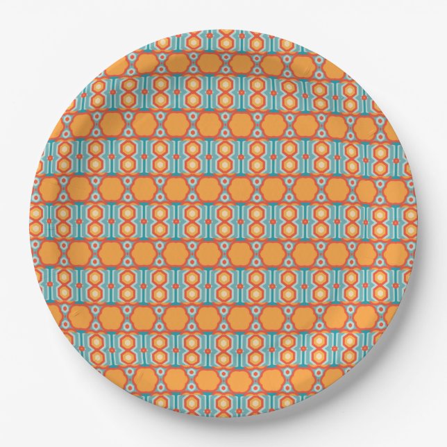 Interconnected Geometric Pattern with Vibrant Colo Paper Plate (Front)