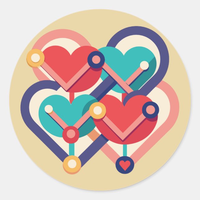 Interconnected Hearts Classic Round Sticker (Front)