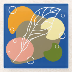 Interesting abstract spots with leaves glass coaster