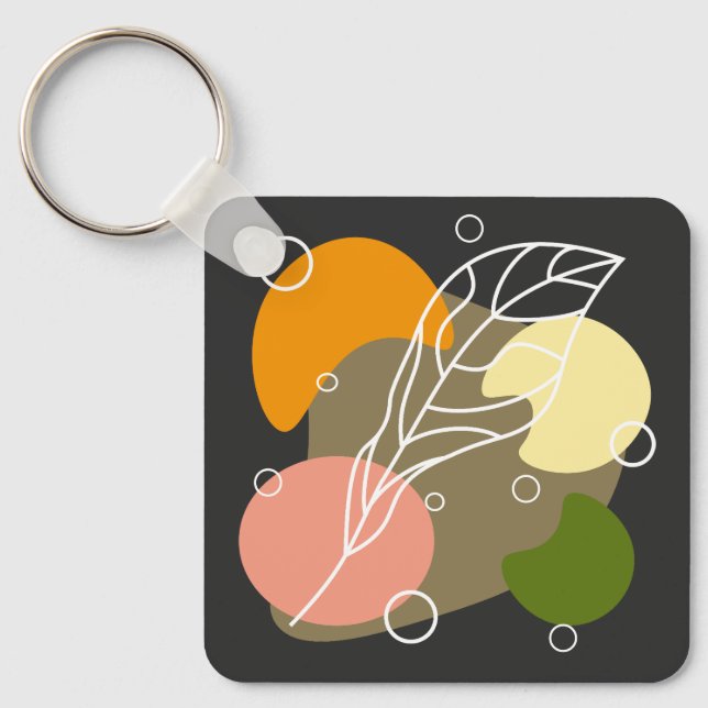 Interesting abstract spots with leaves key ring (Front)
