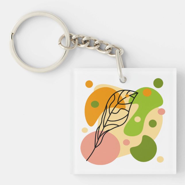 Interesting abstract spots with leaves key ring (Front)