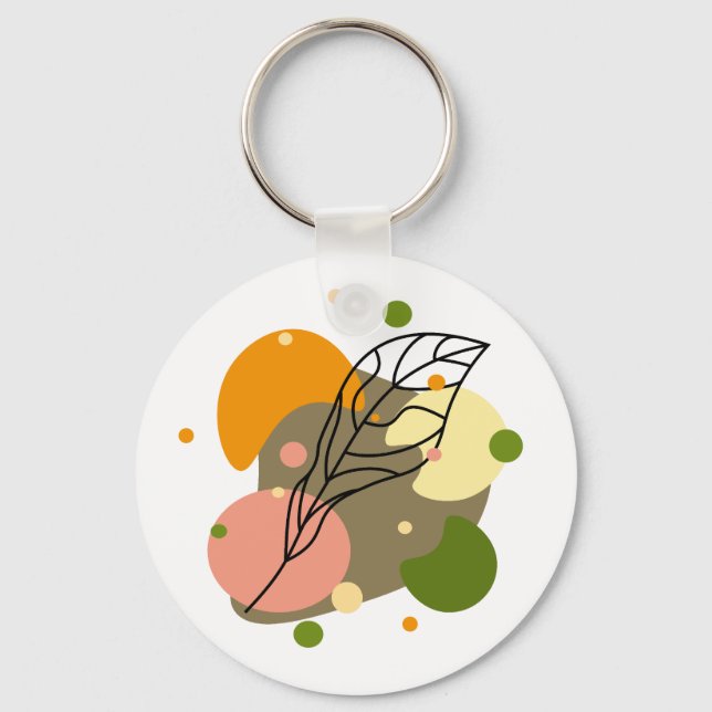 Interesting abstract spots with leaves key ring (Front)