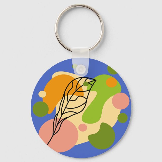 Interesting abstract spots with leaves key ring (Front)
