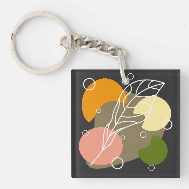 Interesting abstract spots with leaves key ring (Front)