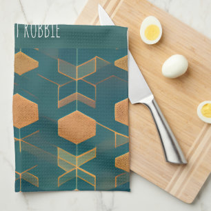 Interfacing Cube Blue Monochromatic Pattern Tea Towel