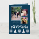 Interfaith 3 Photo Trendy Simple Navy Silver Foil Holiday Card<br><div class="desc">These simple 3 photo folded greeting cards in navy with real silver foil printing are perfect for your interfaith family. A row of glimmering menorahs and trees along with simple modern fonts keep the design uncluttered to showcase your family's pictures. These trendy interfaith holiday folded cards open to a medium...</div>