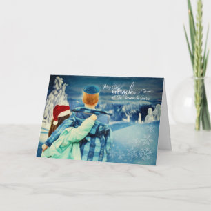 Interfaith Boy in a Kippah Girl in a Santa Hat Holiday Card