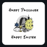Interfaith Passover and Easter Square Sticker<br><div class="desc">Happy Interfaith Passover and Easter holidays to families who celebrate both Jewish and Easter holidays.</div>