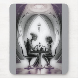 Intergalactic Chess: Alien vs Girl Mouse Pad