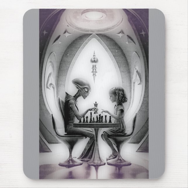 Intergalactic Chess: Alien vs Girl Mouse Pad (Front)