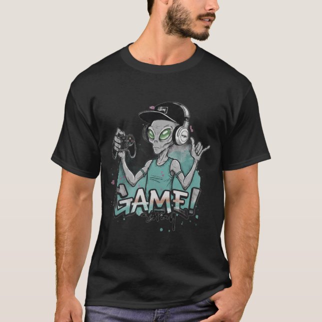 Intergalactic Gamer Tee – DarkGG Alien Streetwear (Front)