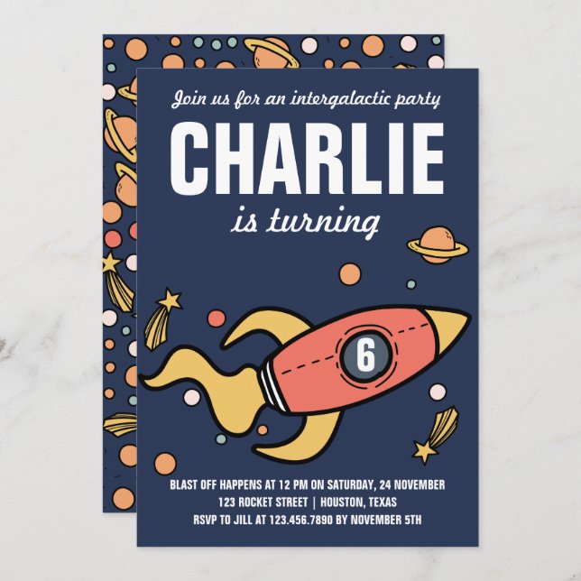 Intergalactic / Rocket Birthday Party Invitation (Front/Back)