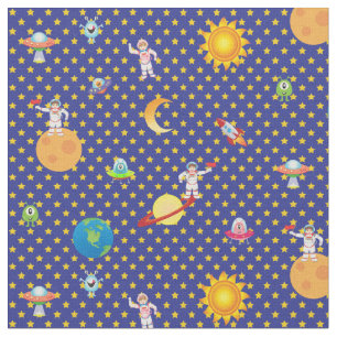 Intergalactic Star Space on Dark Blue  Fabric