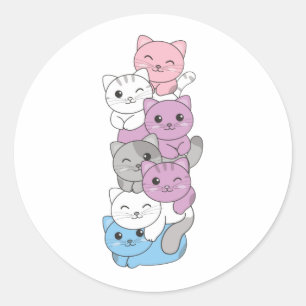 Intergender Flag Cat Pride Lgbtq Cute Cat Classic  Round Sticker