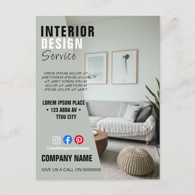 interior BUSINESS custom logo flyer Poster Postcard (Front)
