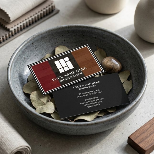 Interior Design Architectural Dark Wood Texture Business Card (Creator Uploaded)