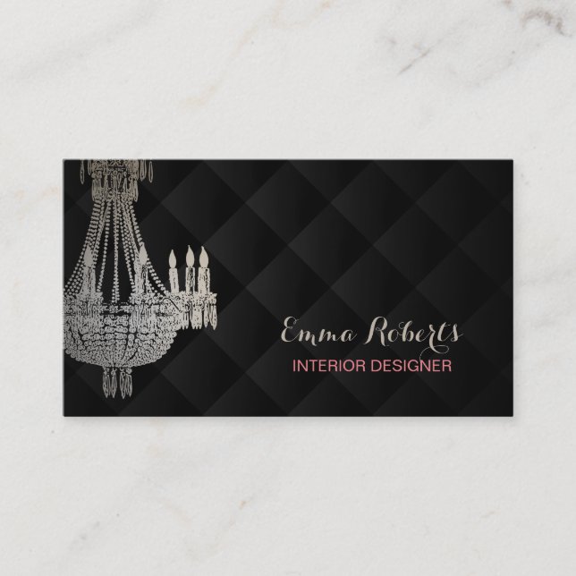 Interior Design Chandelier Elegant Dark Pattern Business Card (Front)
