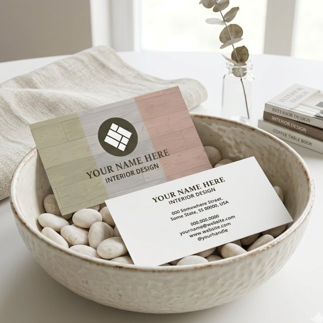 Interior Design Chic Pastel Wood Texture Business Card (Creator Uploaded)