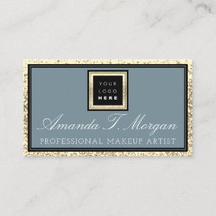 Interior Design Event Planner Logo Gold Smoky Blue Business Card