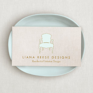 Interior Design French Chair Logo FAUX Linen Business Card