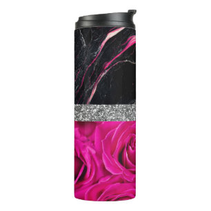 Interior Design Home Black Glitter Marble Roses Thermal Tumbler